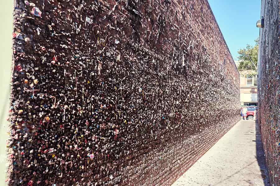 a view down bubblegum alley with its gum-covered walls