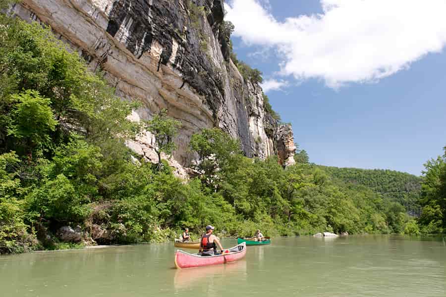 kayakers floating along on the buffalo river in arkansas