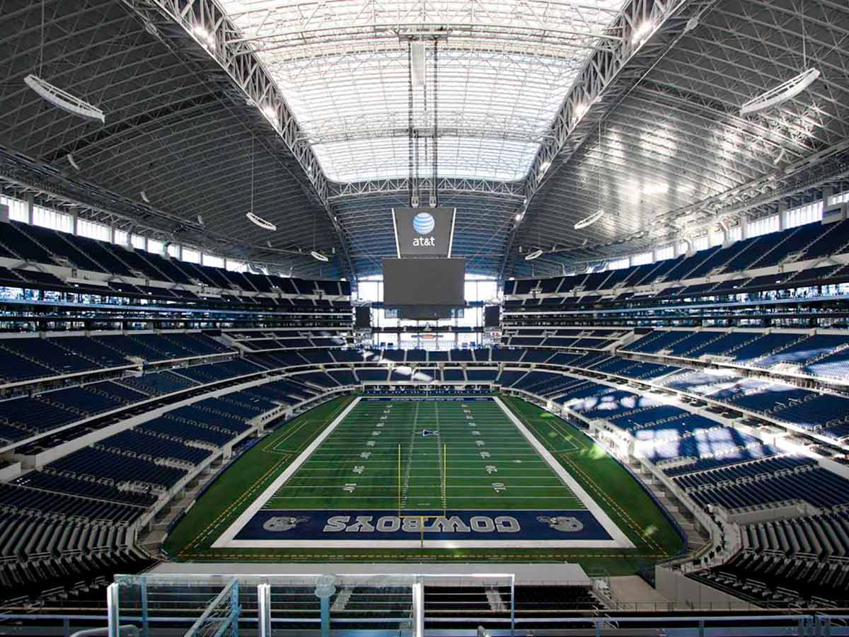 an interior view of an empty at&t stadium home of the dallas cowboys