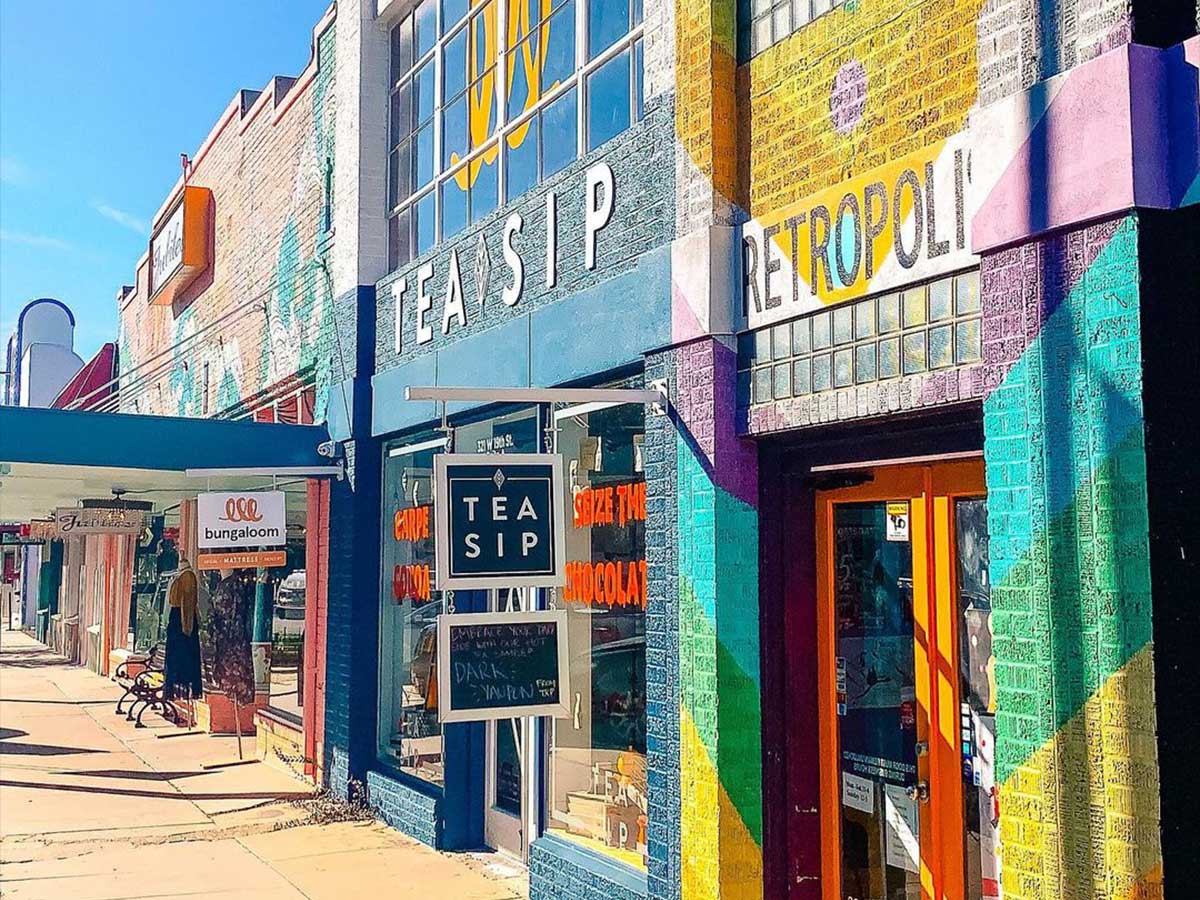 colorful shops along 19th stree in the heights houston texas