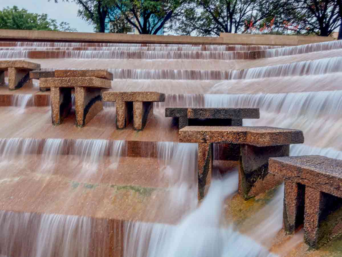 cascading water falls at the fort worth water gardens