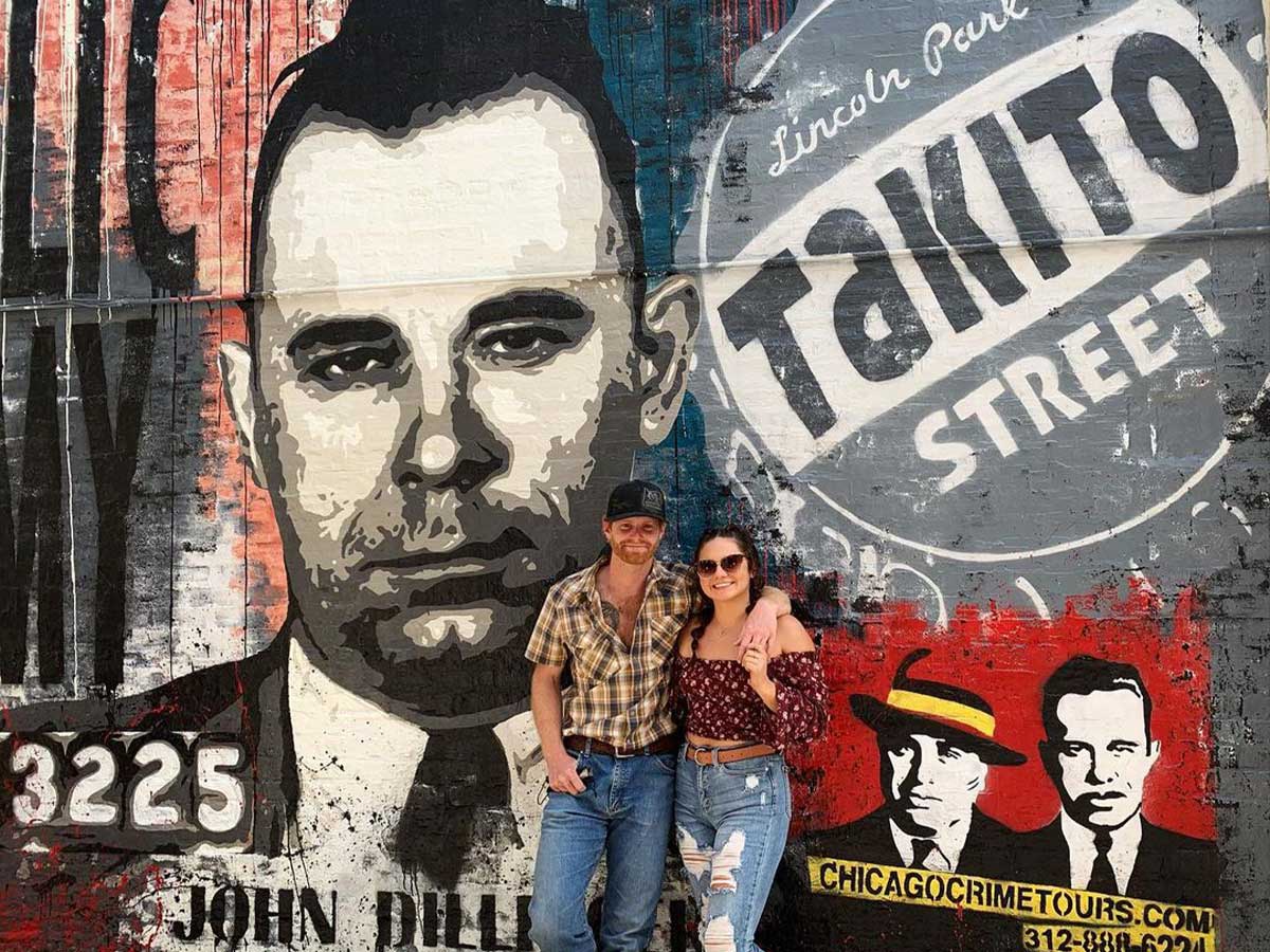 a mural of mobster john dillinger on the mob bus tour