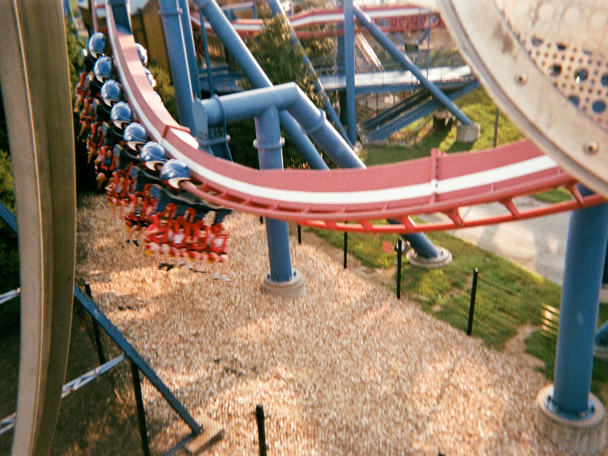 a roller coaster at Worlds of Fun in Kansas City