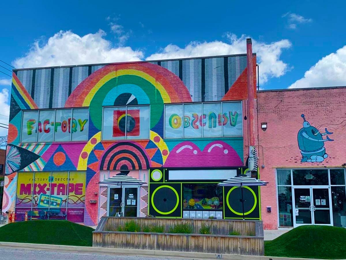 the exterior mural of factury obscura in oklahoma city