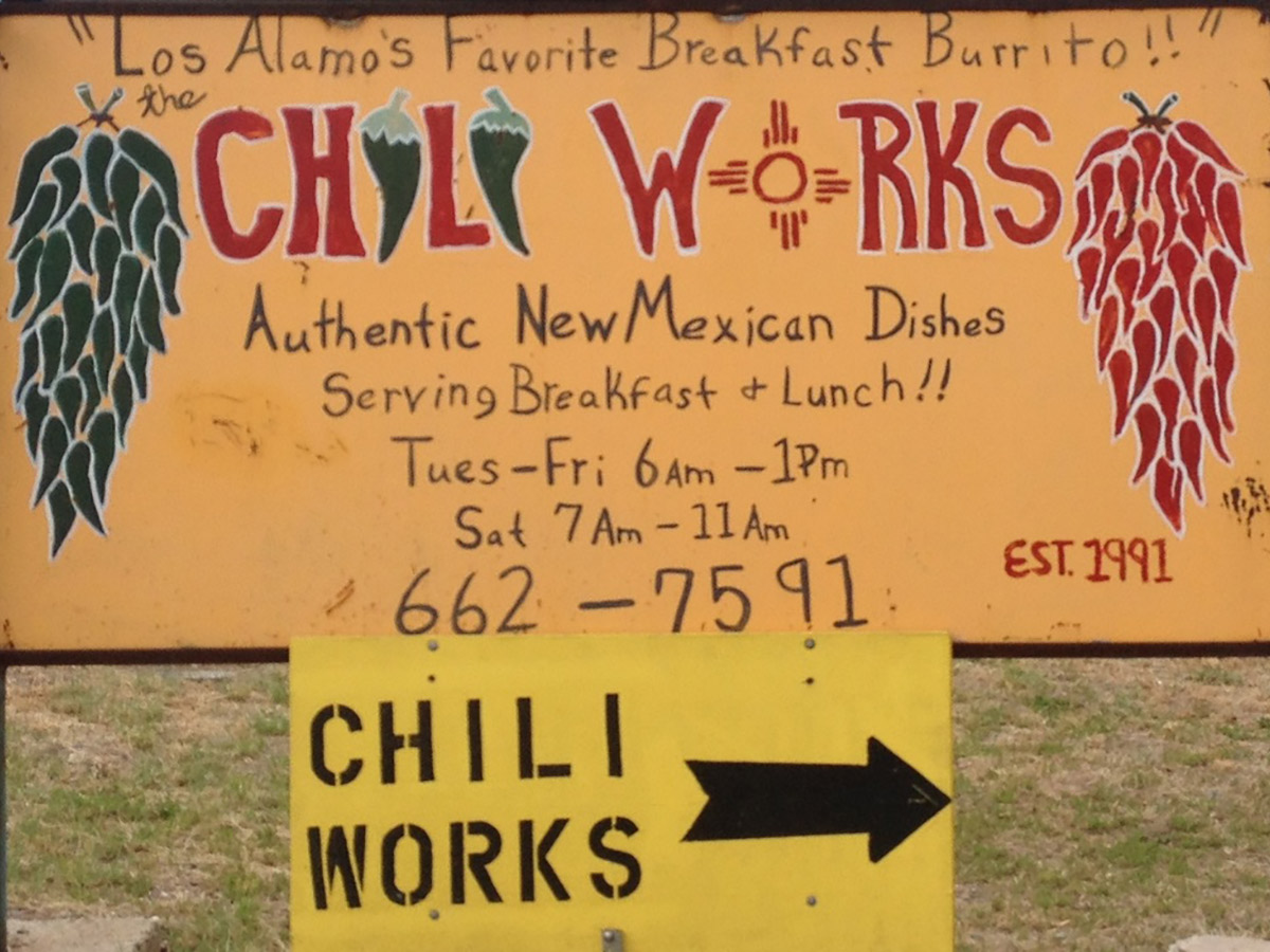 a sign for chili works restaurant in los alamos new mexico