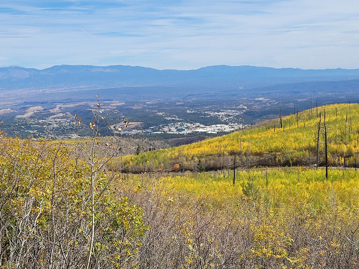 a view down at los alamos from up in the surrounding mountains
