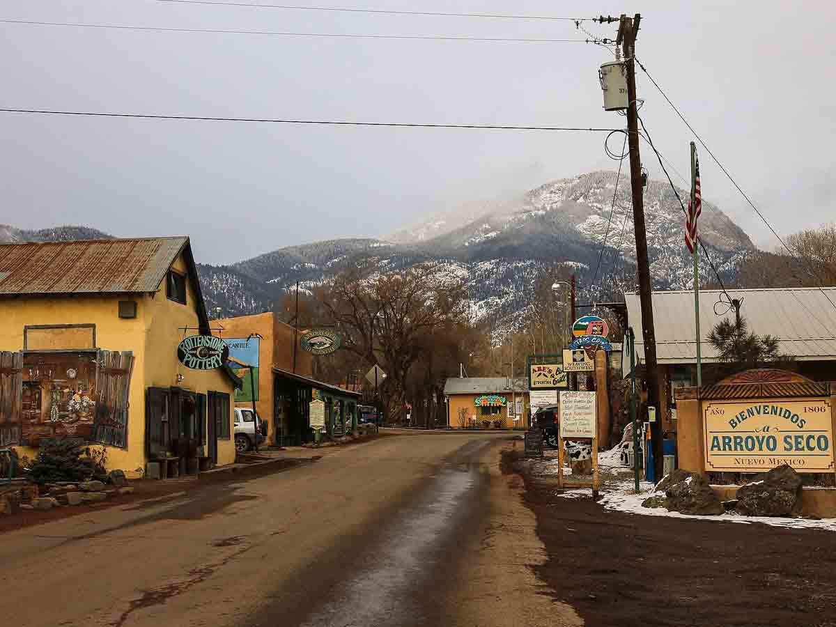 a view down the street in arroyo seco new mexico