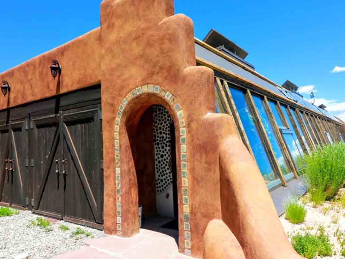 an exterior view of the earthship biotecture building