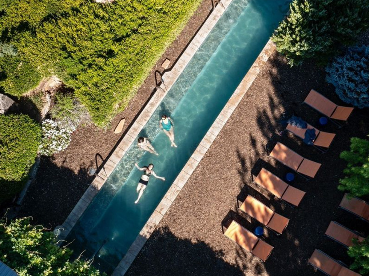 an outdoor hot soaking pool at a santa fe spa
