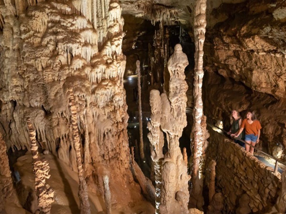 stalagmite and stalactite formations inside natural bridge caverns