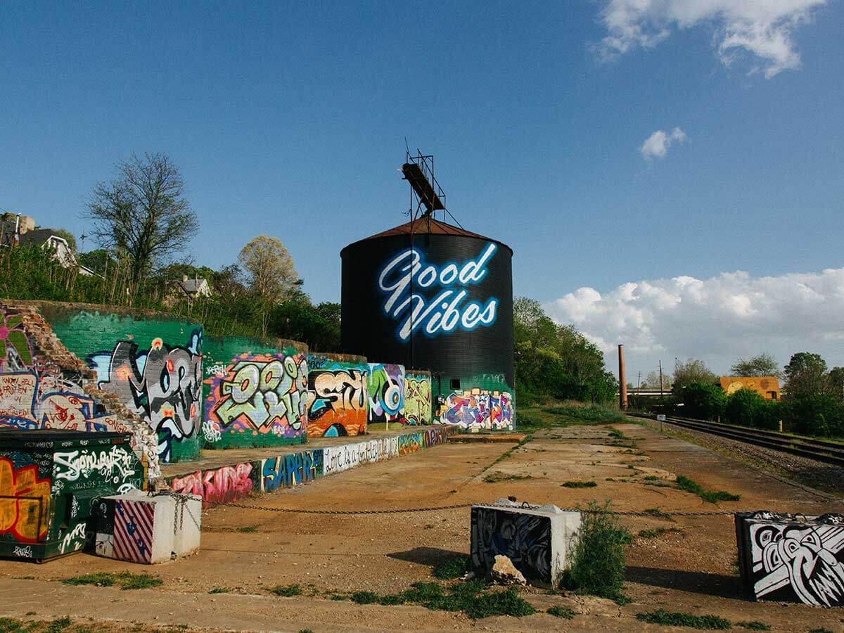 colorful graffiti in the river arts district of asheville north carolina