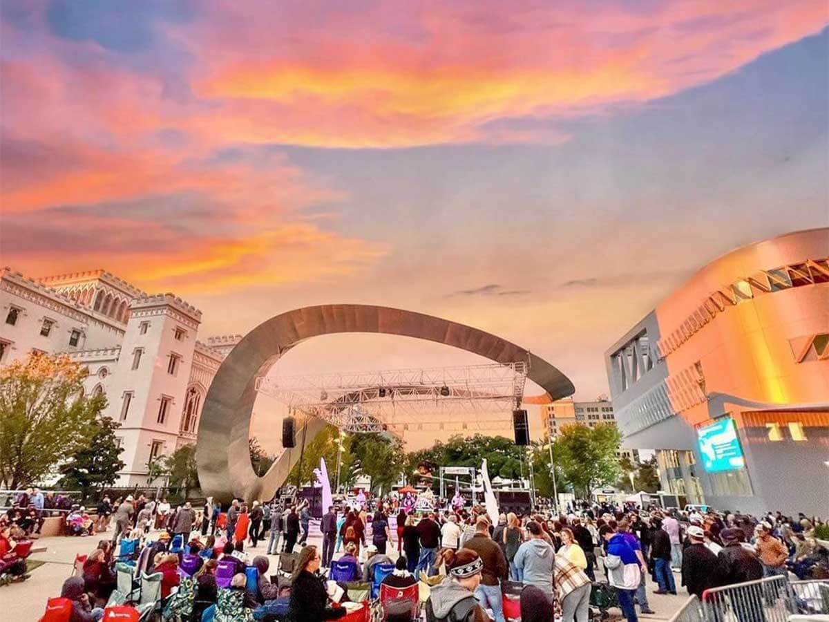 a festival in downtown baton rouge at sunset