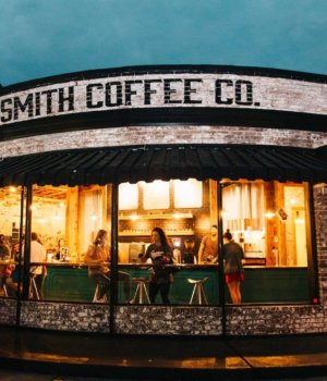 fort smith coffee co building lit up at night in fort smith arkansas
