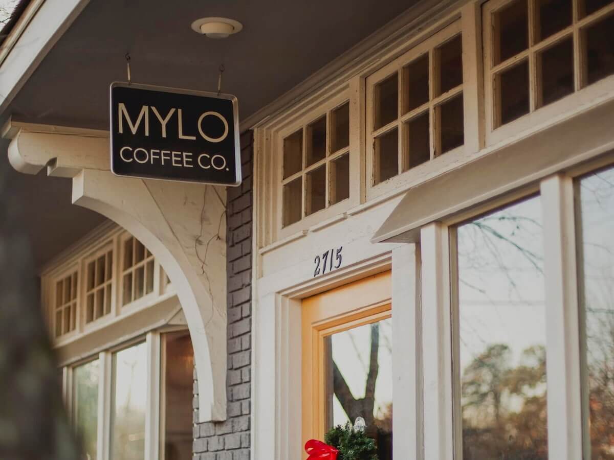the front door and signage of mylo coffee co. in little rock arkansas