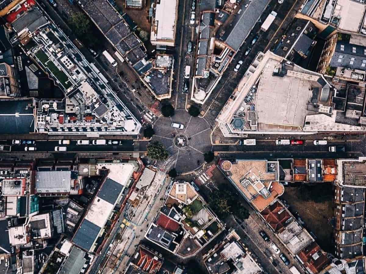 a bird's eye view of the intersection that makes up seven dials