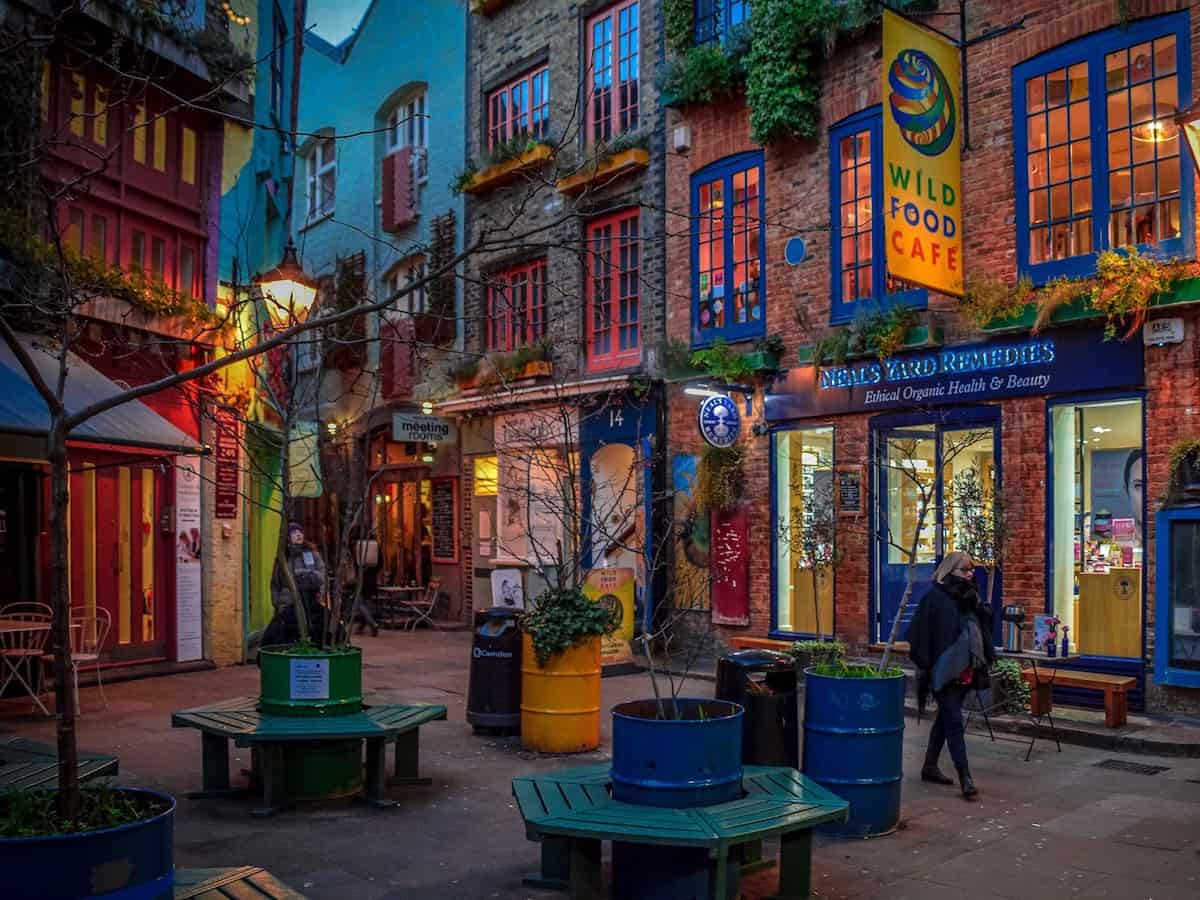 colorful architectural buildings in neal's yard in london