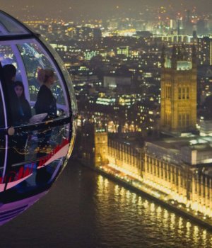 a view of the palace of westminster from one of the observation pods on the london eye wheel