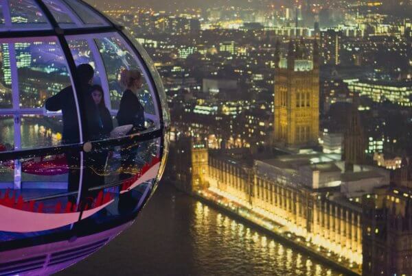 a view of the palace of westminster from one of the observation pods on the london eye wheel