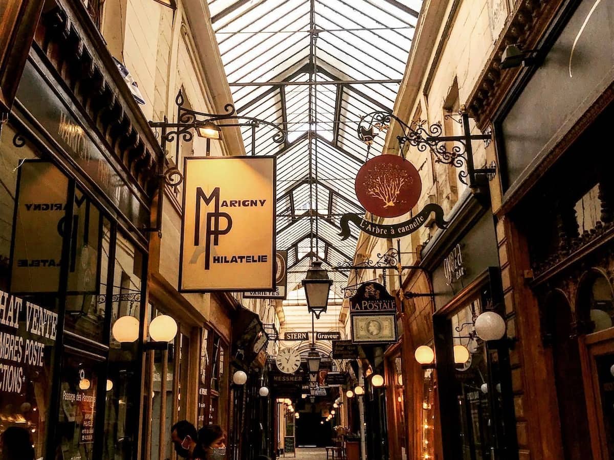 a famous paris covered shopping arcade