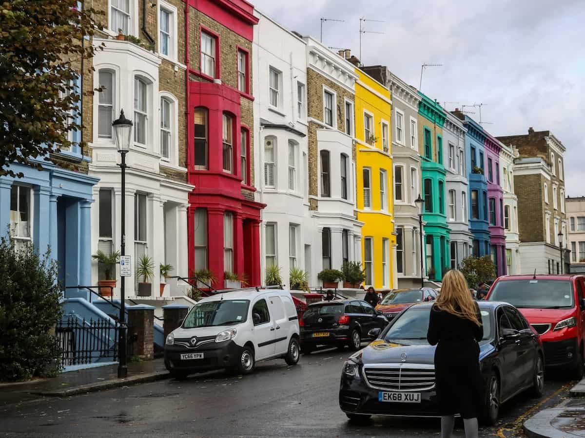 colorful row houses along portobello road market in london