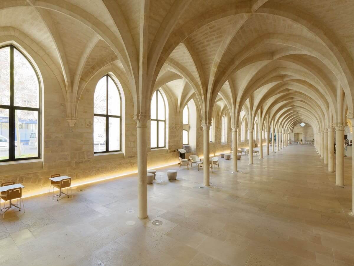 the beautiful arched interior of the Collège des Bernardins in paris