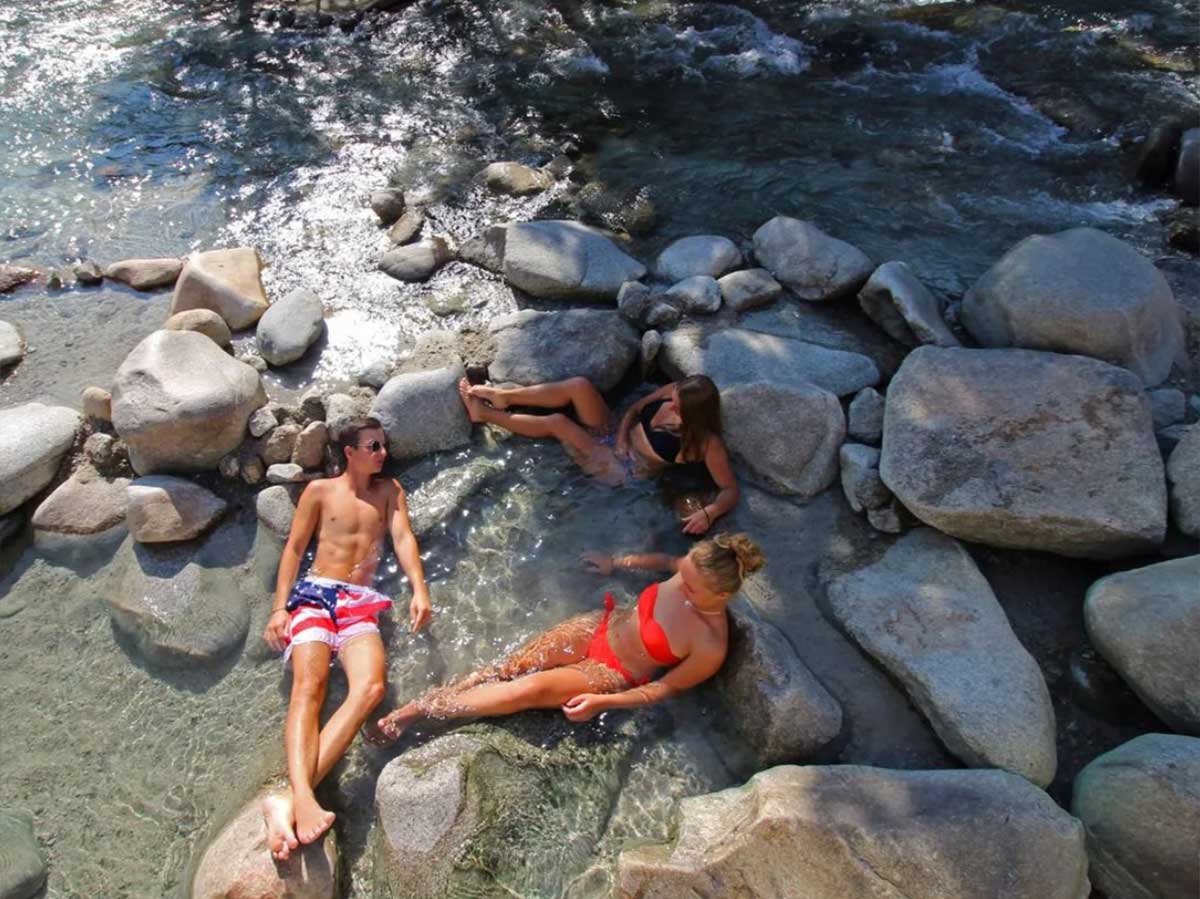 bathers enjoy natural hot springs at mount princeton near salida colorado