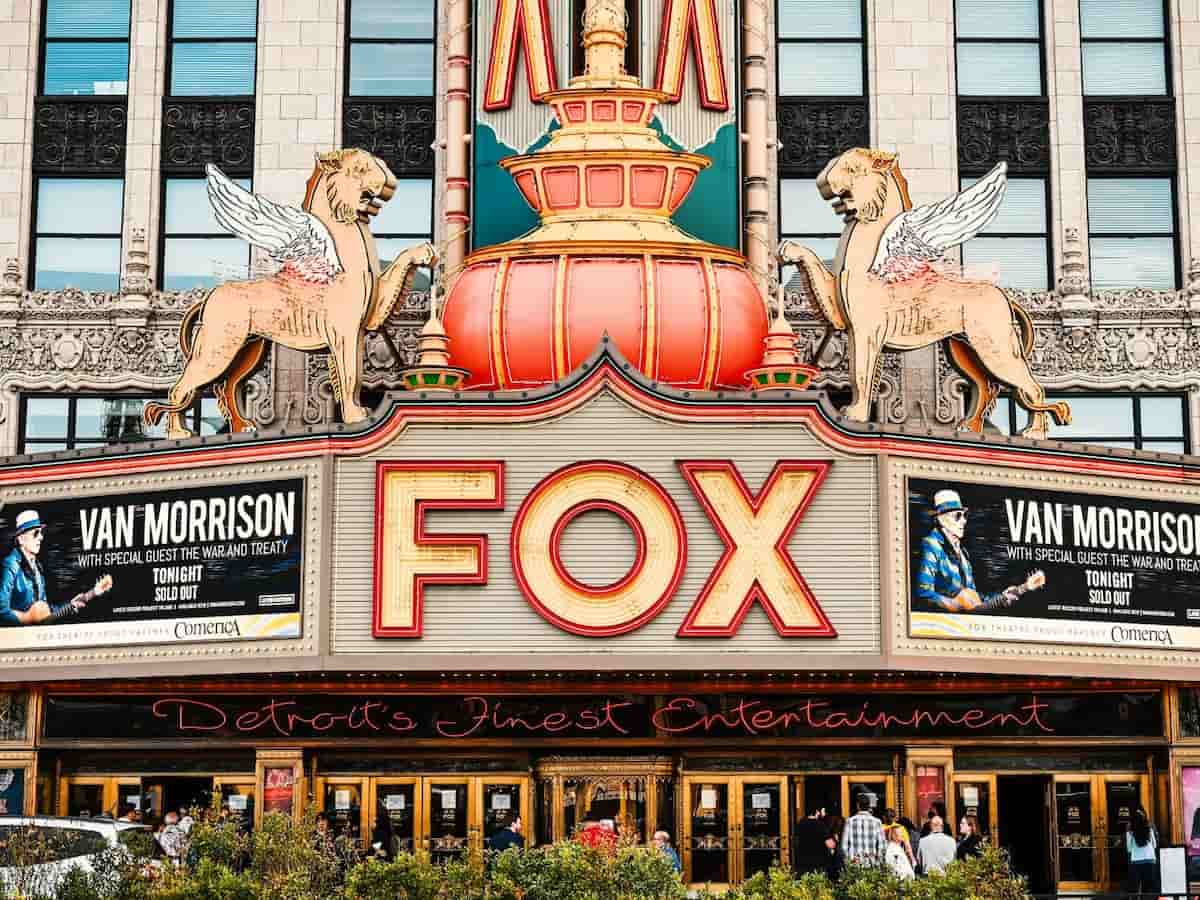 the ornate entrance to the fox theatre in detroit michigan