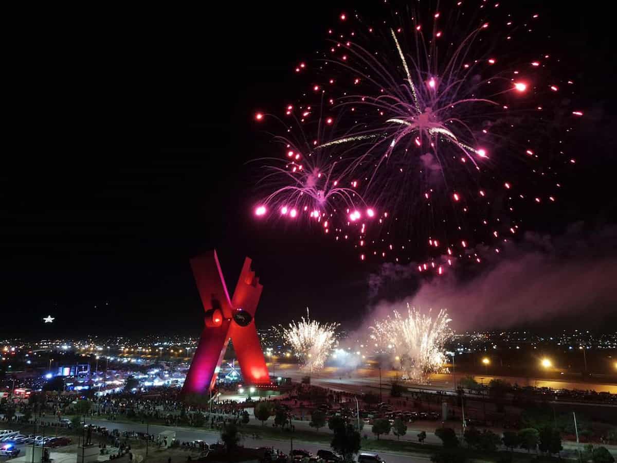 fireworks explode over the city of ciudad juarez mexico