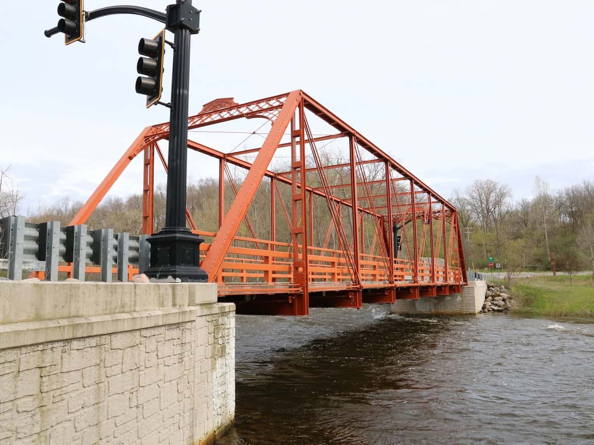 an historic bridge just off the huron river drive near ann arbor michigan