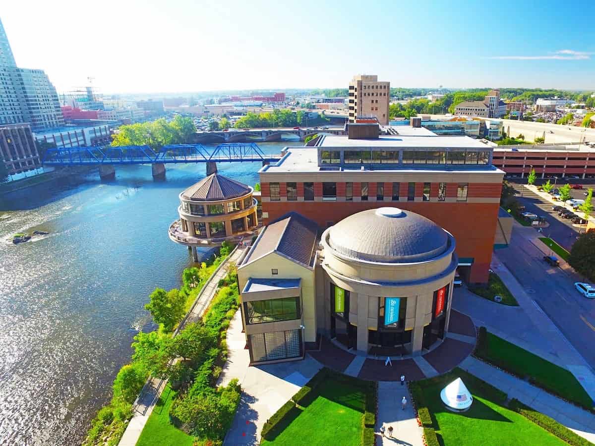 an aerial view of the grand rapids public museum