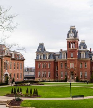 a view of the main part of the campus on west virginia university in morgantown