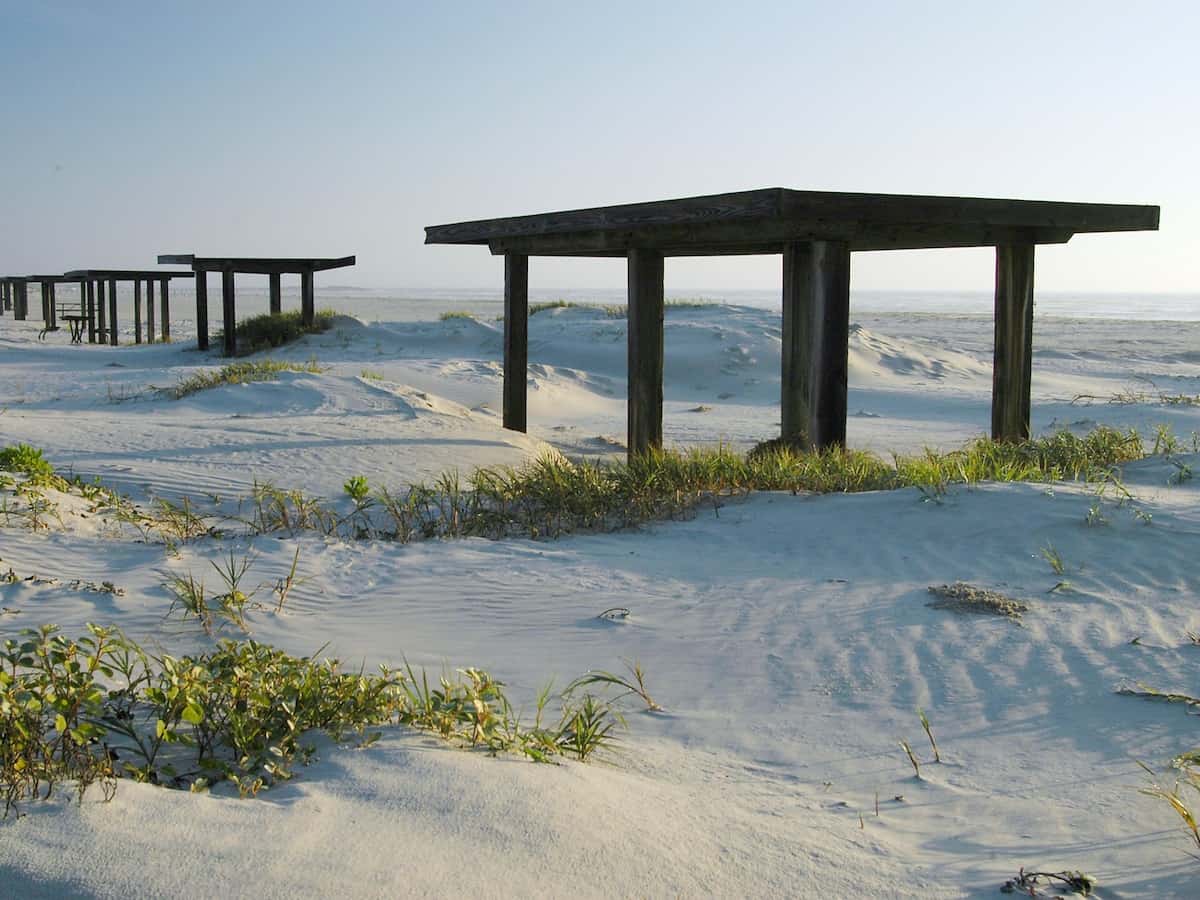 a view of the sunshade structures at mustang island state park