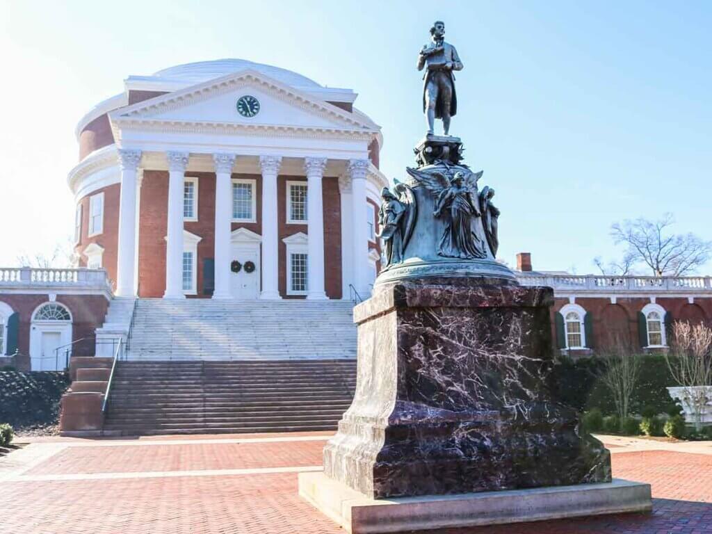 View of statue outside of University of Virginia