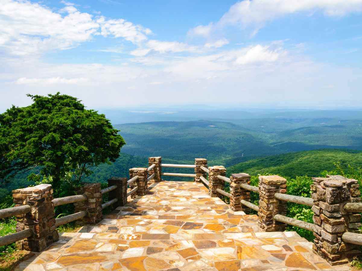 View of steps on an overlook at Mount Magazine State Park