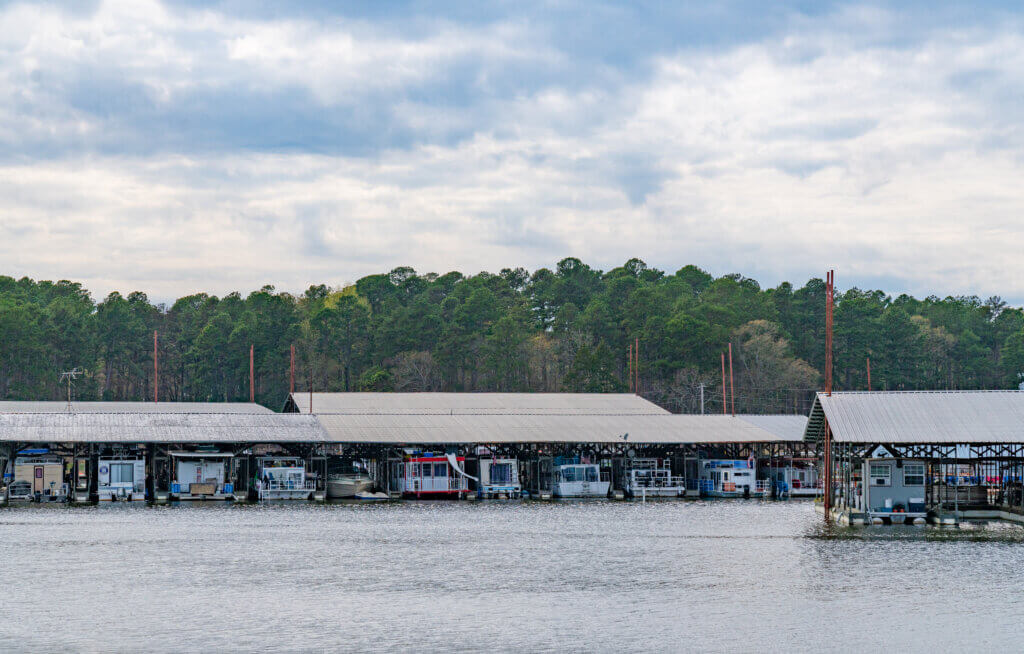 View of boat housing on Lake Greeson