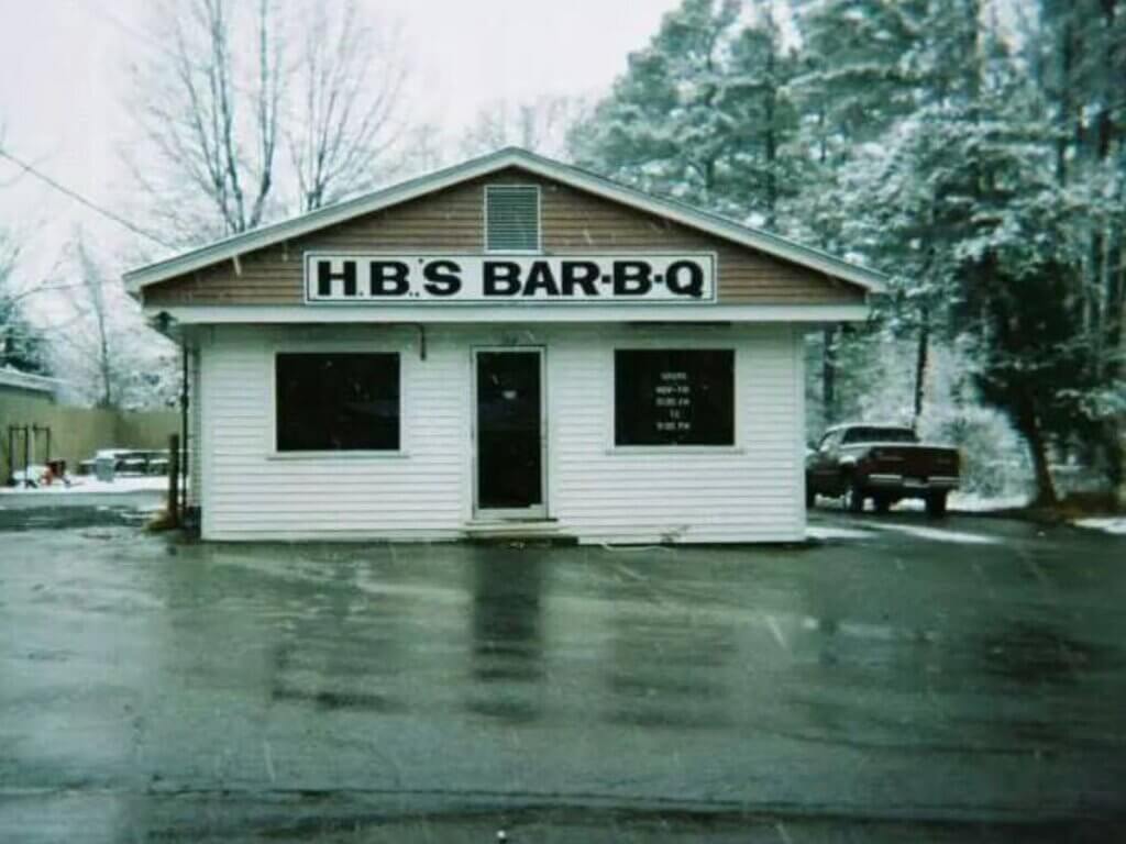 View of H.B.'s Bar-B-Q in the snow