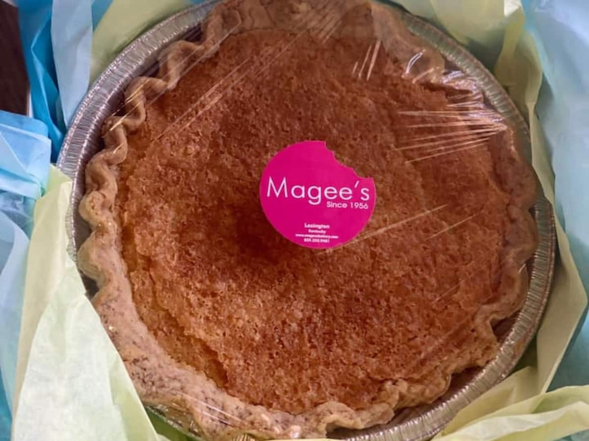 a transparent pie from magee's in packaging from lexington kentucky