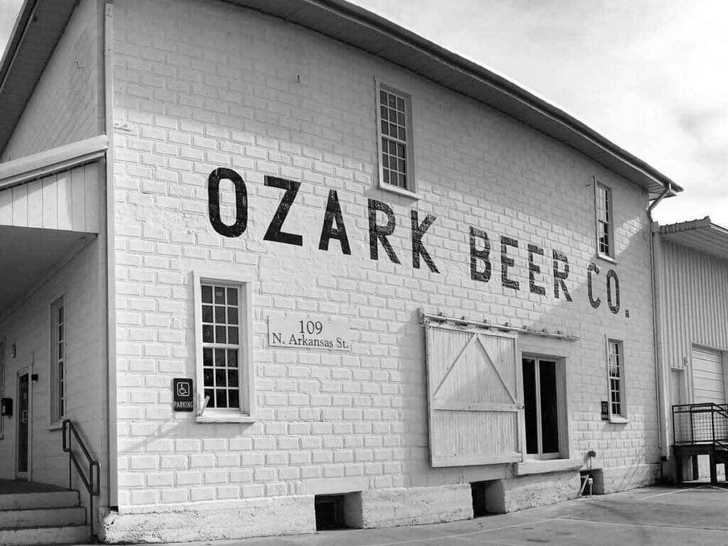 Black and white image of Ozark Beer Co. building