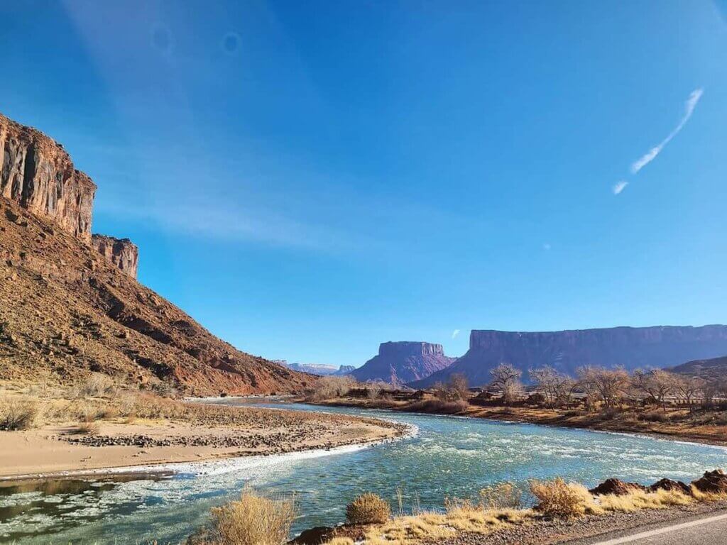 a view of the colorado river from a road near moab utah