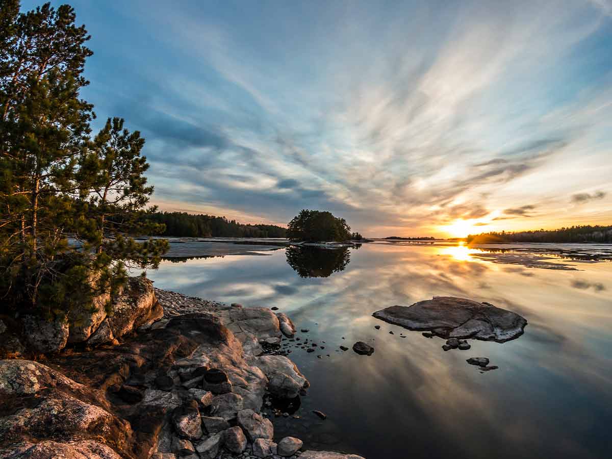 a sunset at voyageurs national park in minnesota during fall
