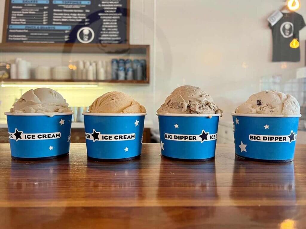 Four cups of ice cream at Big Dipper Ice Cream