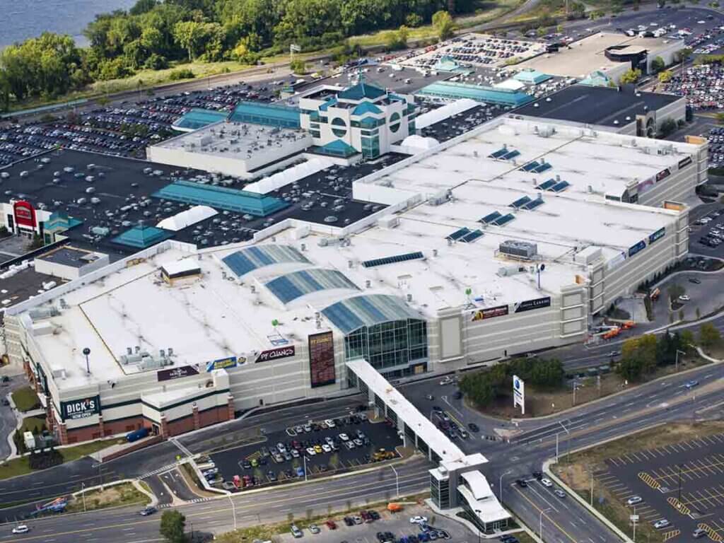 Aerial view of the large building Destiny USA in Syracuse