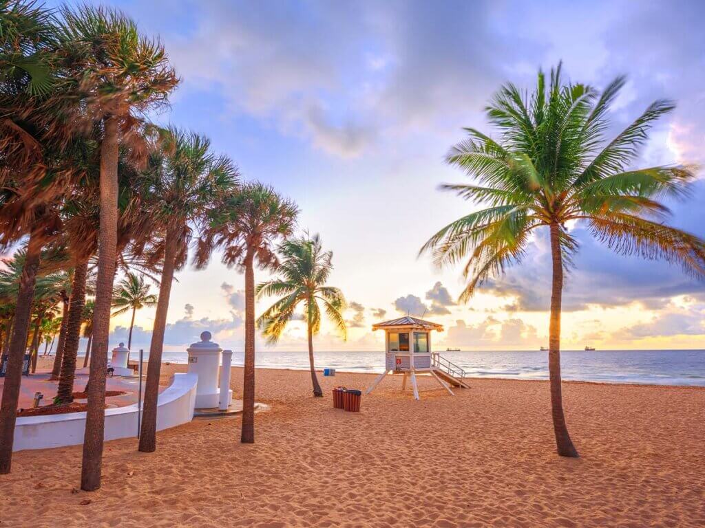 View of a sunrise on the beach at Fort Lauderdale