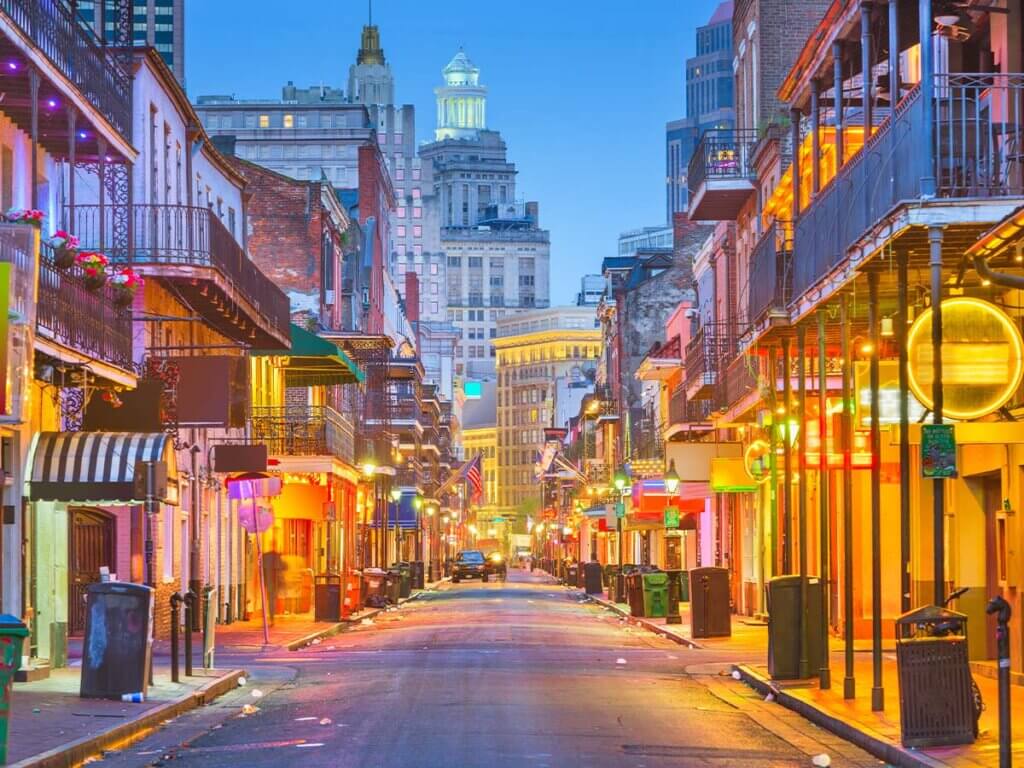Street view at dusk in New Orleans