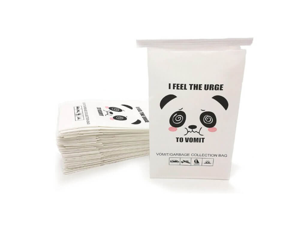 "I feel the urge to vomit" puking panda image on barf bags perfect as airport essentials