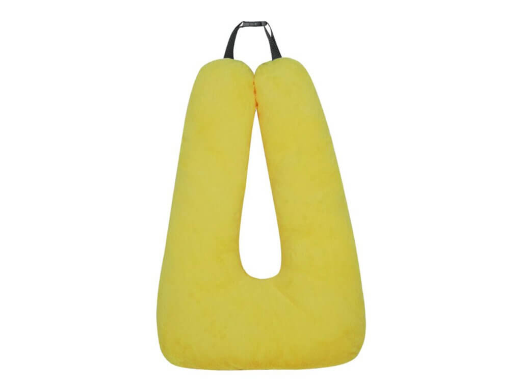 Yellow travel pillow with handle