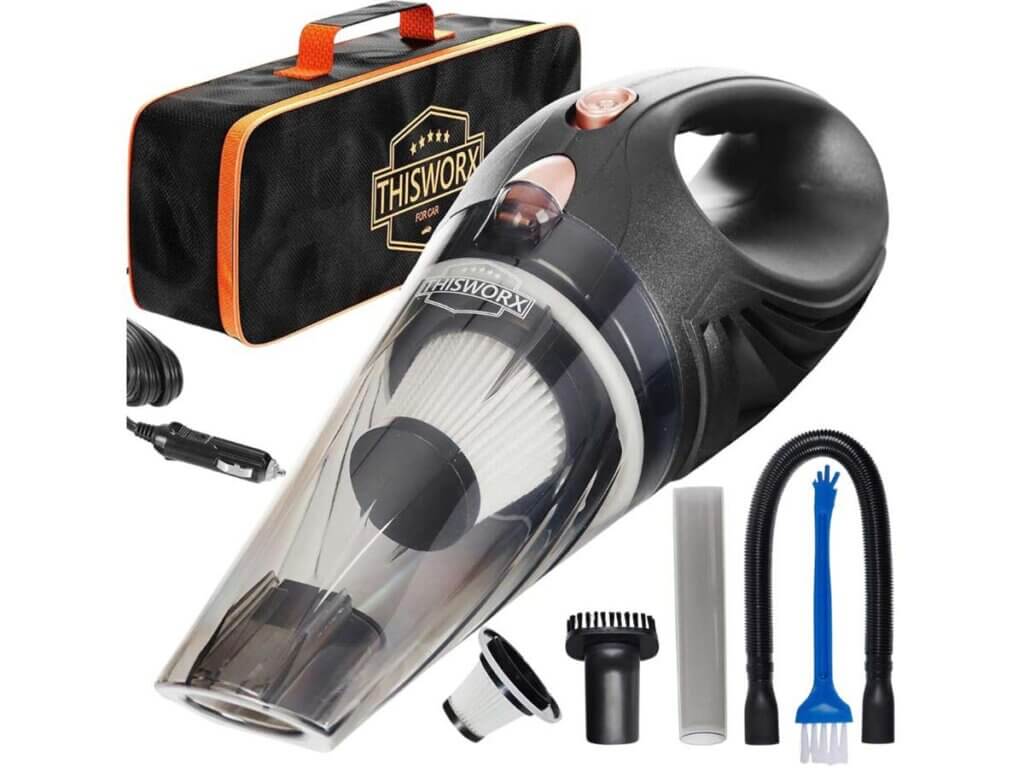 Handheld car vacuum with storage box and other essentials included