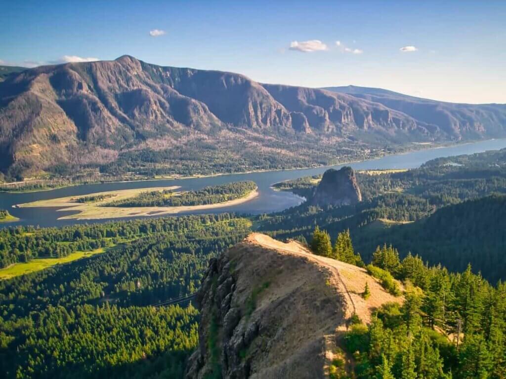 a view towards oregon from washington of the columbia river gorge in the pacific northwest