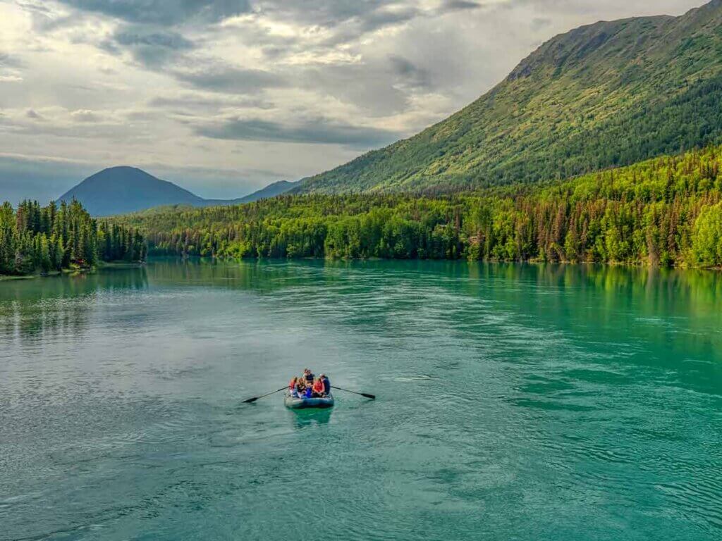 Row boat on the Kenai River in Alaska