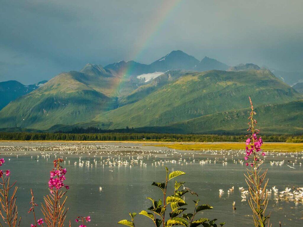 Rainbow over Prince William Sound in Alaska
